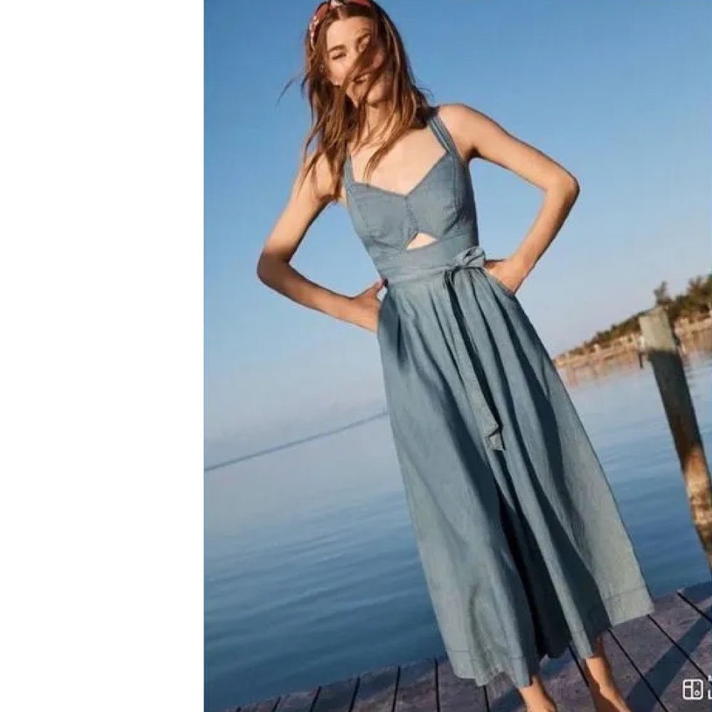 Holding Horses Chambray Cut-out Wide Leg Jumpsuit Size 2
